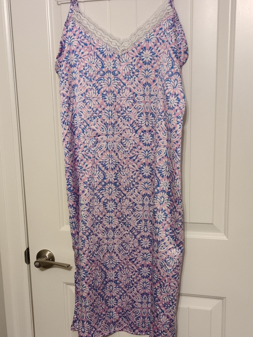 Charisma Pink & Blue Floral Lace-Trim Top